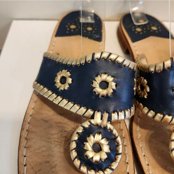 Jack Rogers "Navajo" Navy/Pewter Leather Whipstich Thong Sandals Sz.10 $138 - Picture 3 of 10